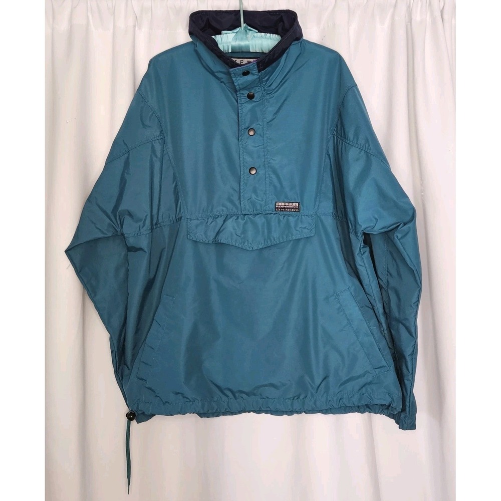 Vintage Sierra Experience Mens L Pullover 1/4 Snap Windbreaker Green Blue Anorak